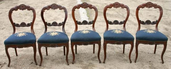 set of 5 Victorian carved mahaog sidechairs w needl