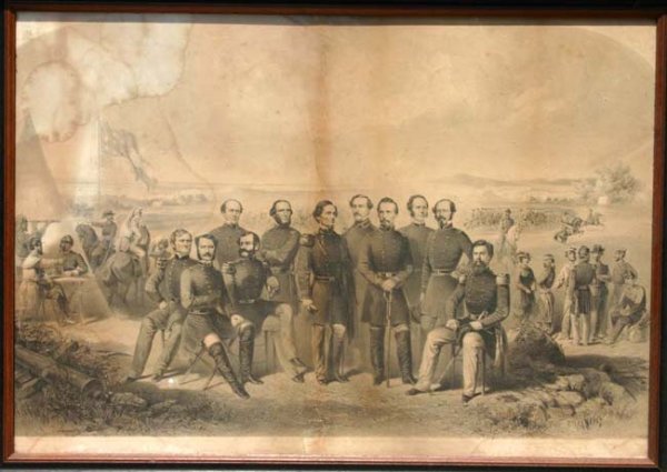 19th C 18x26 litho of Confederate Generals listing