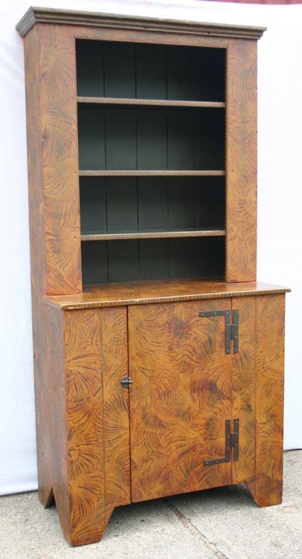 Fine late 18th C bracket base stepback cupboard w H