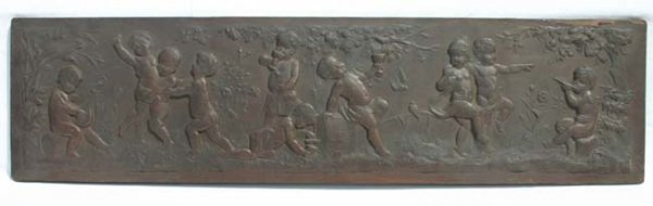 28 ¼" x 7 ¼" 19th C pressed carved walnut plaque w