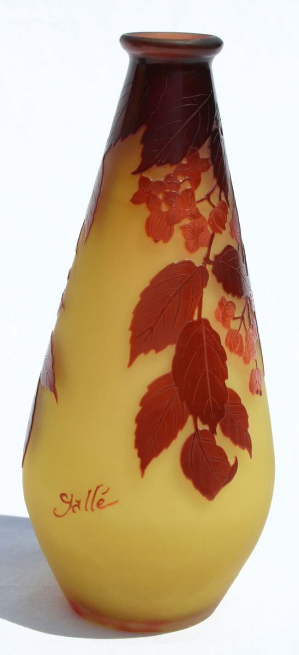 Galle French Cameo magnificent 9" vase w red prunu - 2