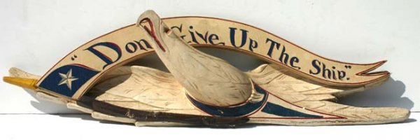ca 1930's 22" long carved & orig ptd Eagle/banner p