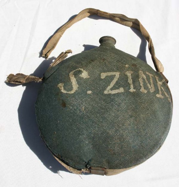 Confederate canteen marked S. Zinc ID'd to Schuyler