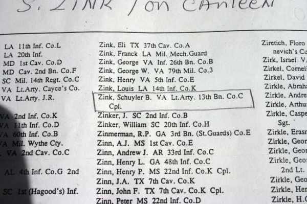Confederate canteen marked S. Zinc ID'd to Schuyler - 2