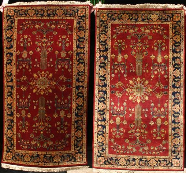 rare matching pr of 3' x 5'3" fine Sarouk area rug
