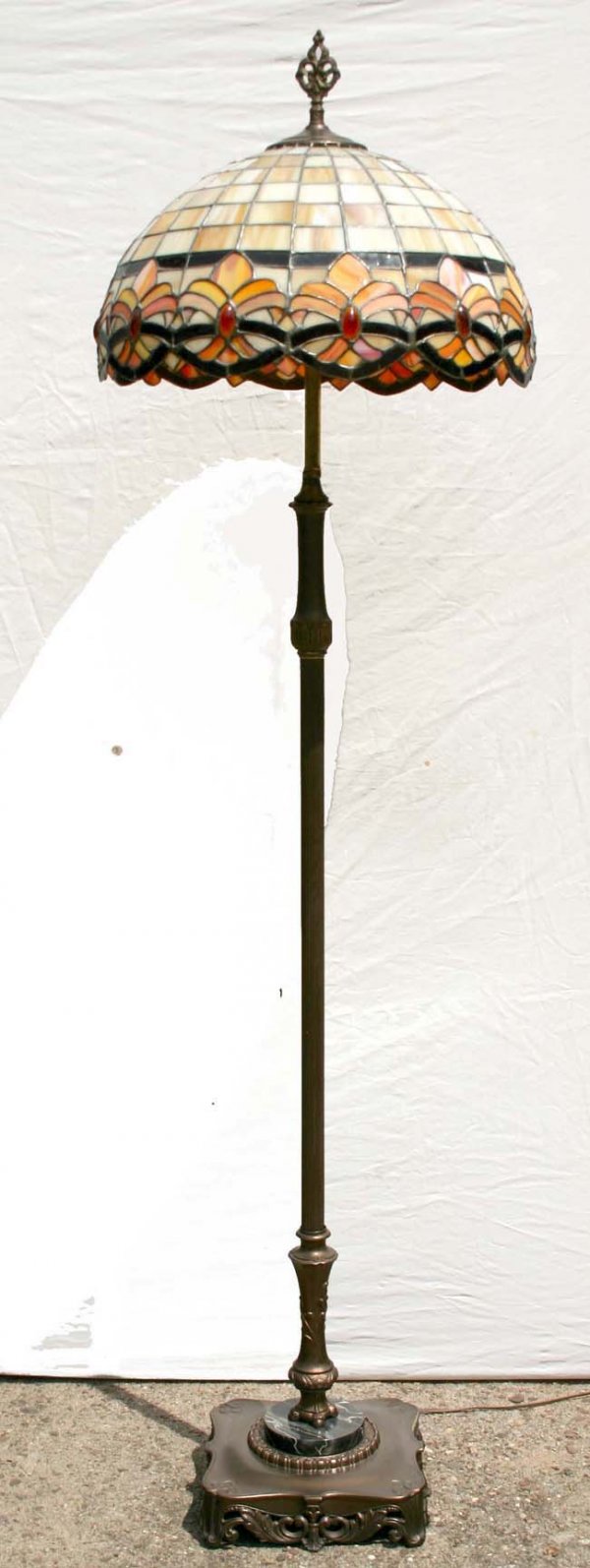 brass floor lamp w carmel slag glass floriform sha