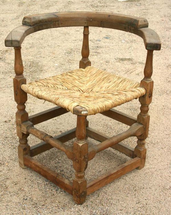 18th C New England rush seat corner chair in old f