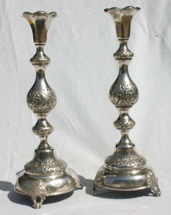 Judaica superb pr of 13 ¼" tall candlesticks sgnd