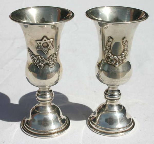 2 sterling Judaica Kiddish cups - 4 1/2" tall - 3.