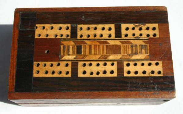 Civil War POW box w cribbage board top & bottom ID
