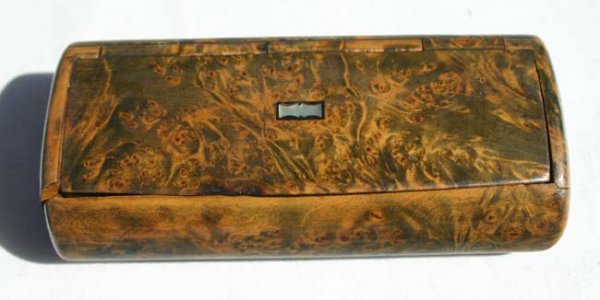 Civil War burl snuff box - 3 3/4" long MOP inlay - 3