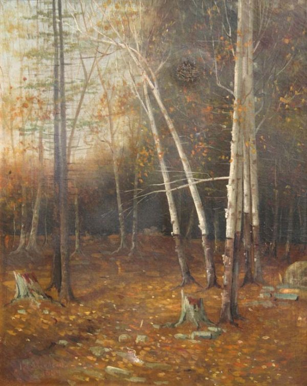 Hartwell Leon Woodcock 20x16 o/c birch tree woodla