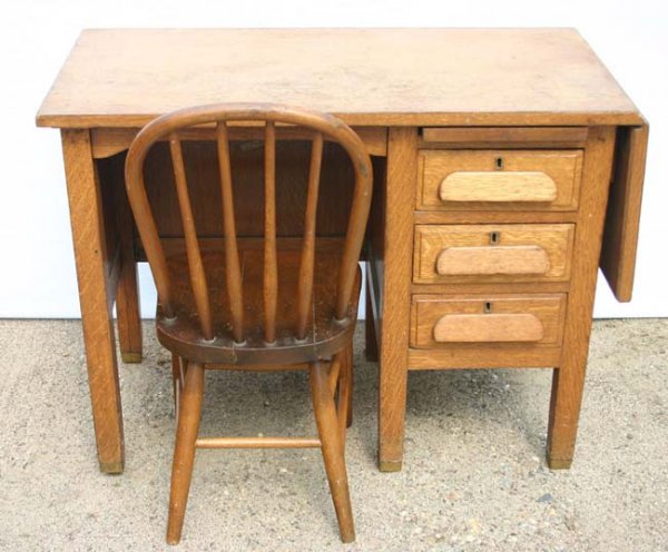 Antique oak child's desk & chair