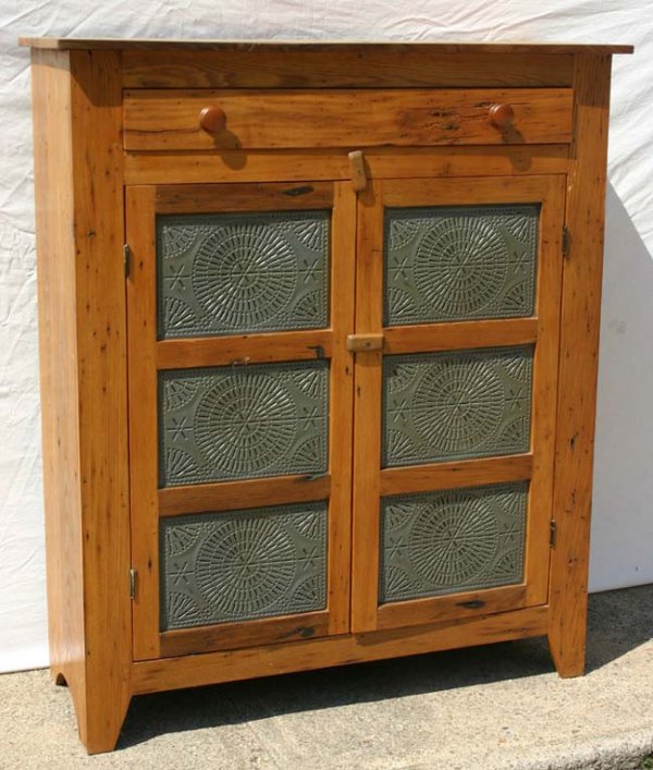 20th C pine bracket base pie safe w pierced tin pa