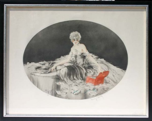 Rare Louis Icart etching "Love Letters"