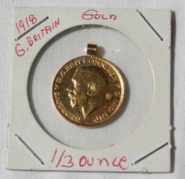 1918 English Gold coin pendant - weighs 1/3 ounce