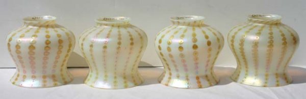 set of 4 sgnd Quezal lamp shades w gold zipper de