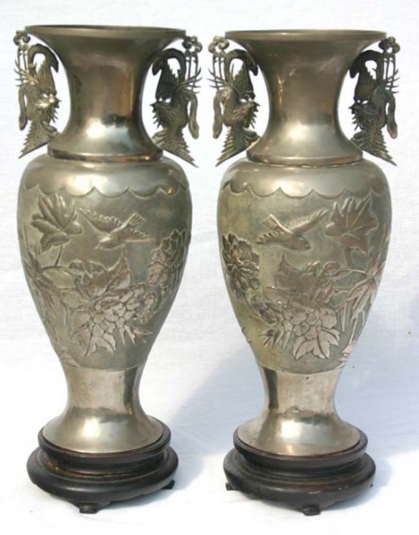 Wonderful pr of lg 16 ½" tall 19th C silver on cop
