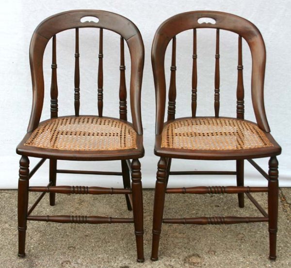 pr of antique Vict cane seat hip hugger side chair
