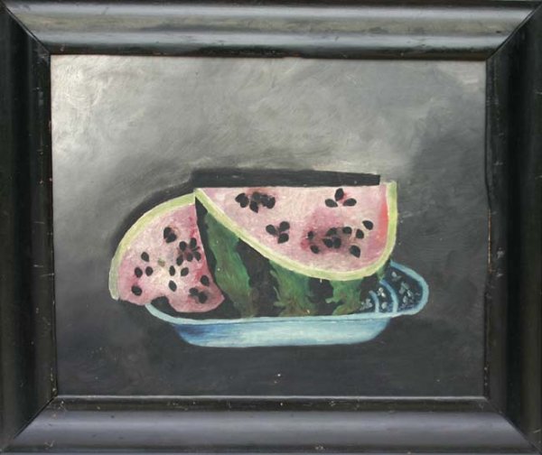 Late 19th C 16 ¼ x 20 ¼ oil on academy board folk