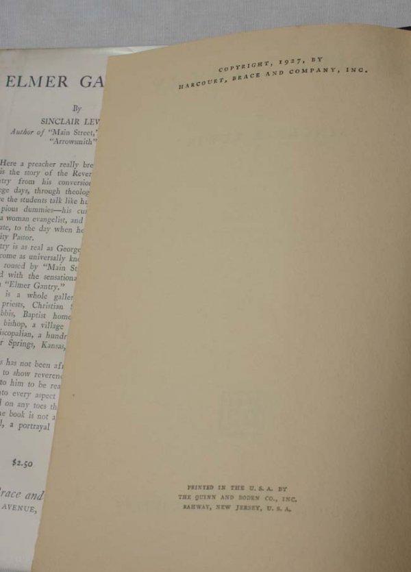 Elmer Gantry by Sinclair Lewis 1st edition book. - 2