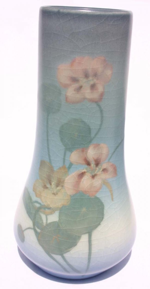 Rookwood dtd 1914 vellum vase w nasturtium dec by 