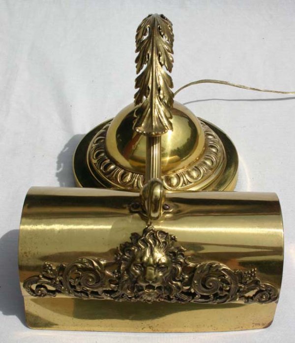 antique brass piano lamp w applied lion & leaf dec