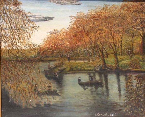 C. Karlbeck 20 ½ x 25 o/c boating on a pond genre