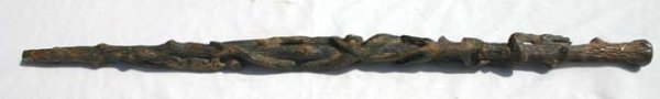 Southern carved cane w 3 monkeys & snake & brass f
