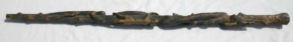 Southern carved cane w 3 monkeys & snake & brass f - 2