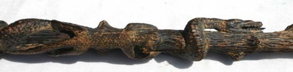 Southern carved cane w 3 monkeys & snake & brass f - 3