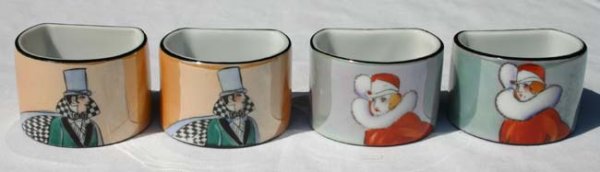 set of 4 Noritake napkin rings w Art Deco portrai