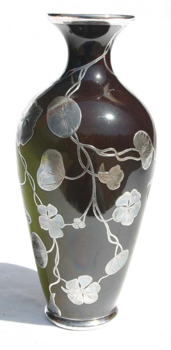 First mark Ceramic Art Co 10 ¼" silver overlay vas