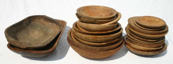 Great Large lot of antique wooden bowls & trencher