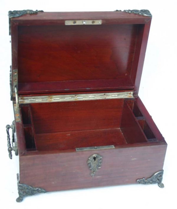 Victorian rosewood desser box w 2 handles & metal - 2