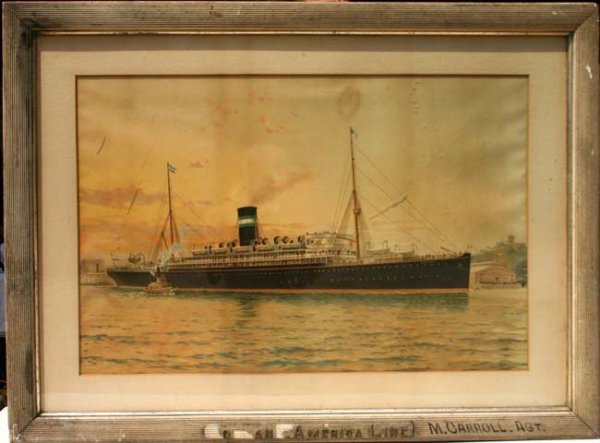 Lg early 33 ¼" x 22" sight size Ocean Liner poster