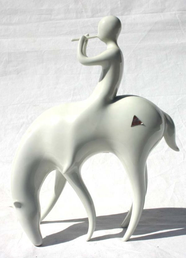Royal Dux sculpture of man on horseback - 12" tall