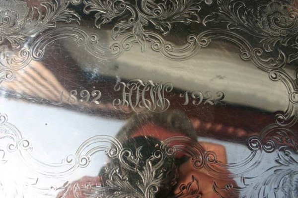 1892-1922 presentation silver plate tray w floral 
