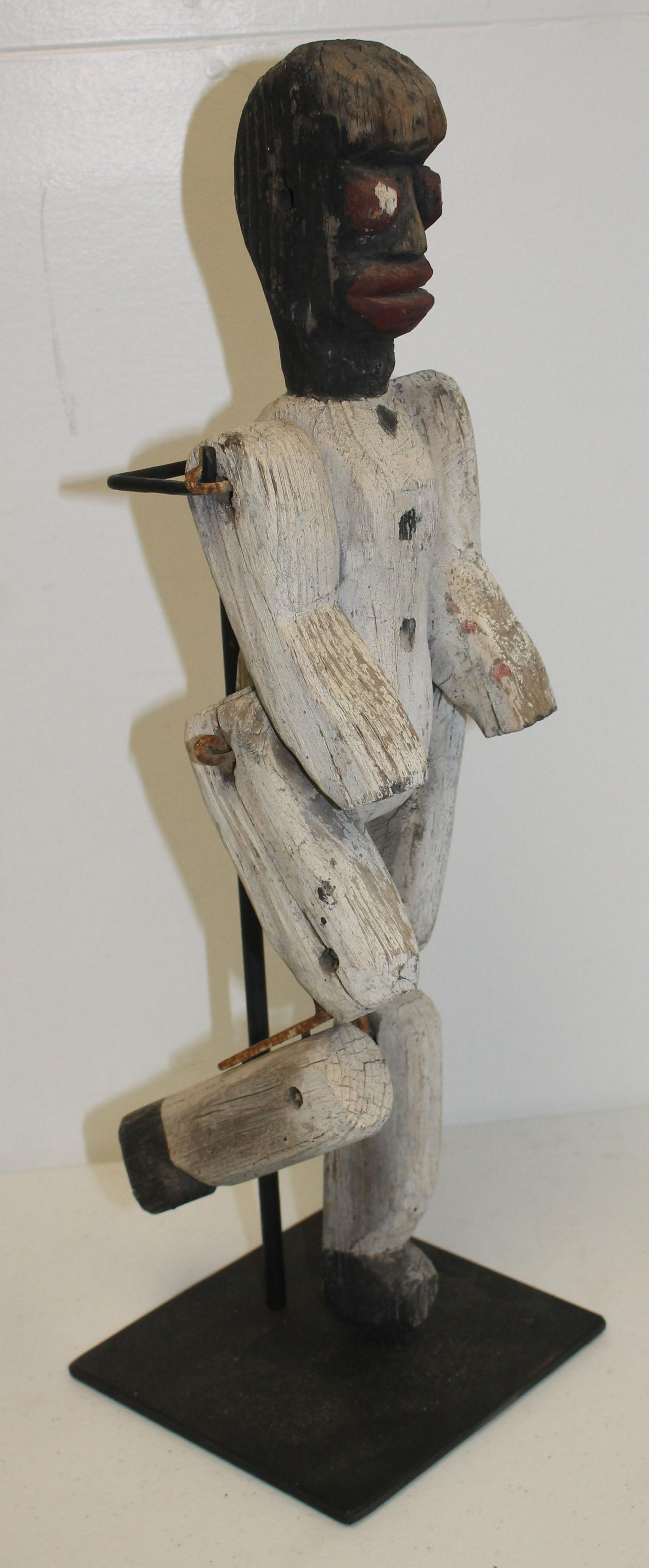 Folk Art wooden painted jointed African American man -: Folk Art wooden painted jointed African American man - 18 1/2" tall