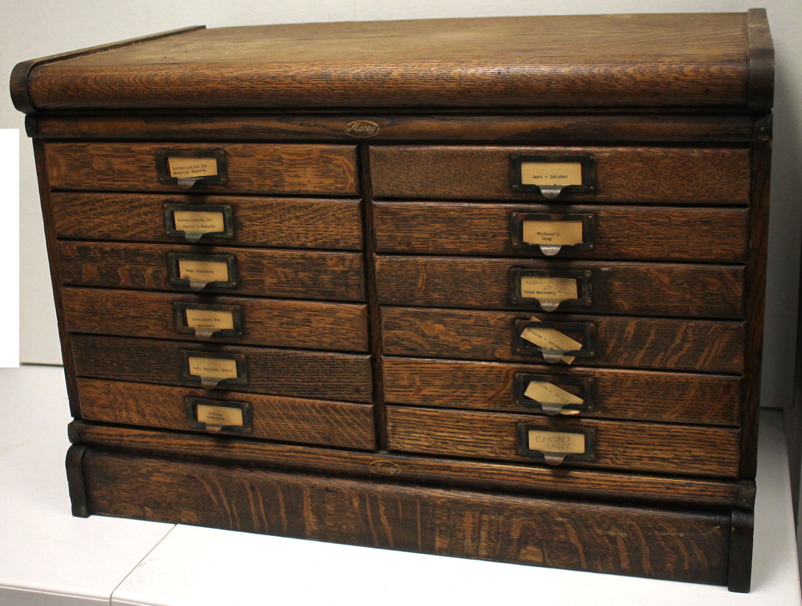 Antique Oak 12 drawer file cabinet by Macey - 27" wide: Antique Oak 12 drawer file cabinet by Macey - 27" wide x 18 1/2" tall x 16" deep