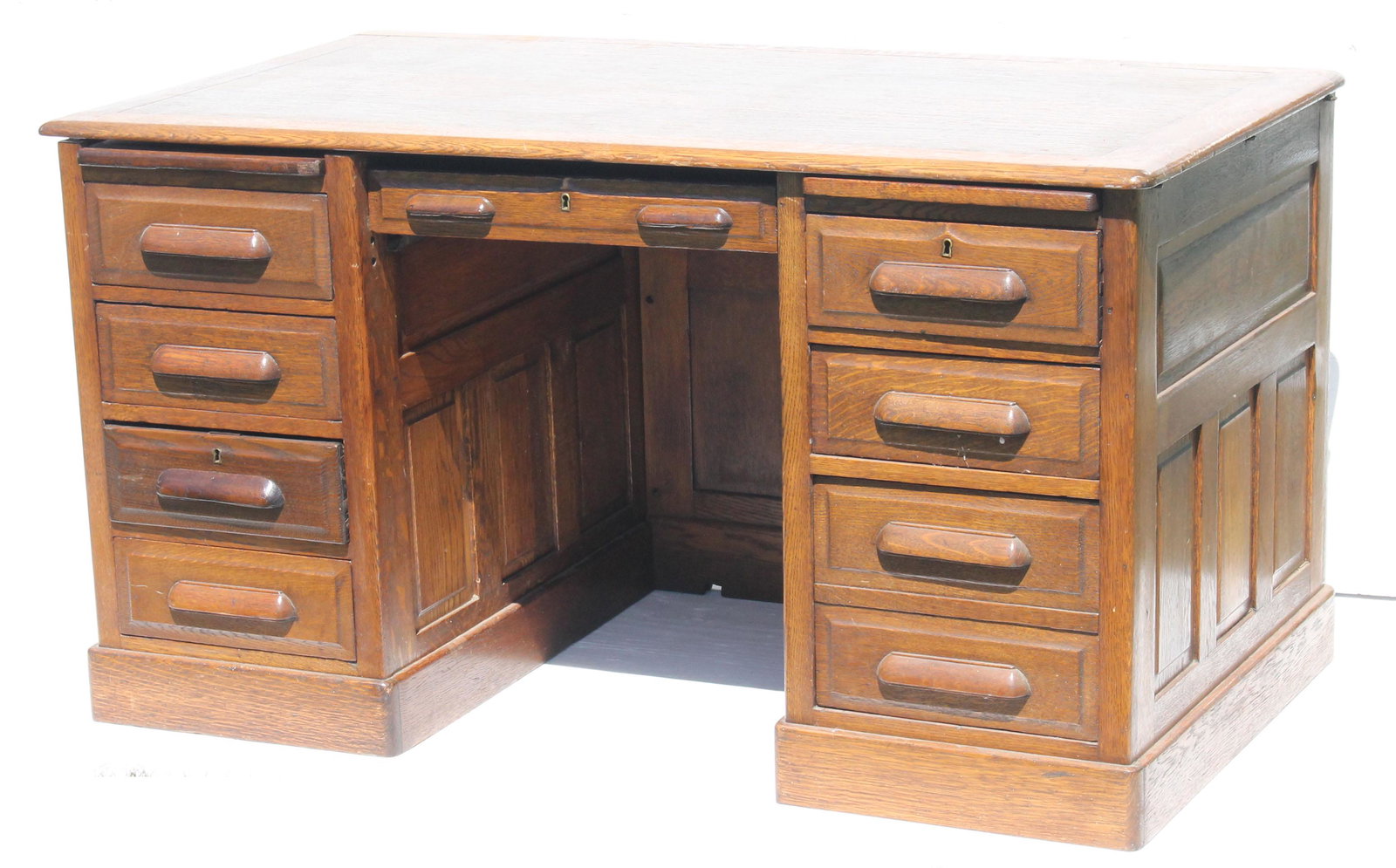 Vintage oak dbl pedestal flat top desk - 55" wide x 32": Vintage oak dbl pedestal flat top desk - 55" wide x 32" deep x 29" tall