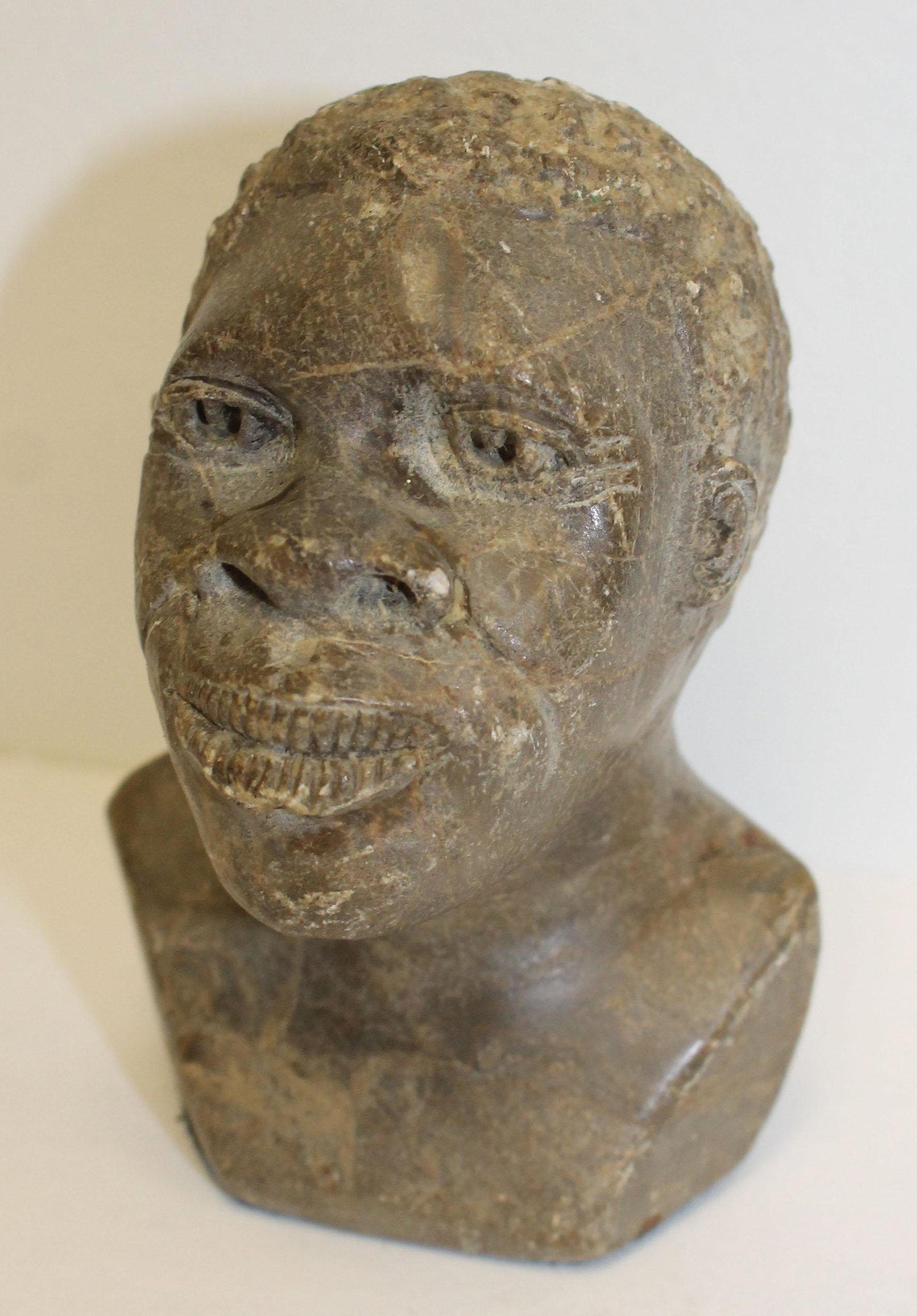 African American soapstone figural bust - 3 3/4" tall: African American soapstone figural bust - 3 3/4" tall
