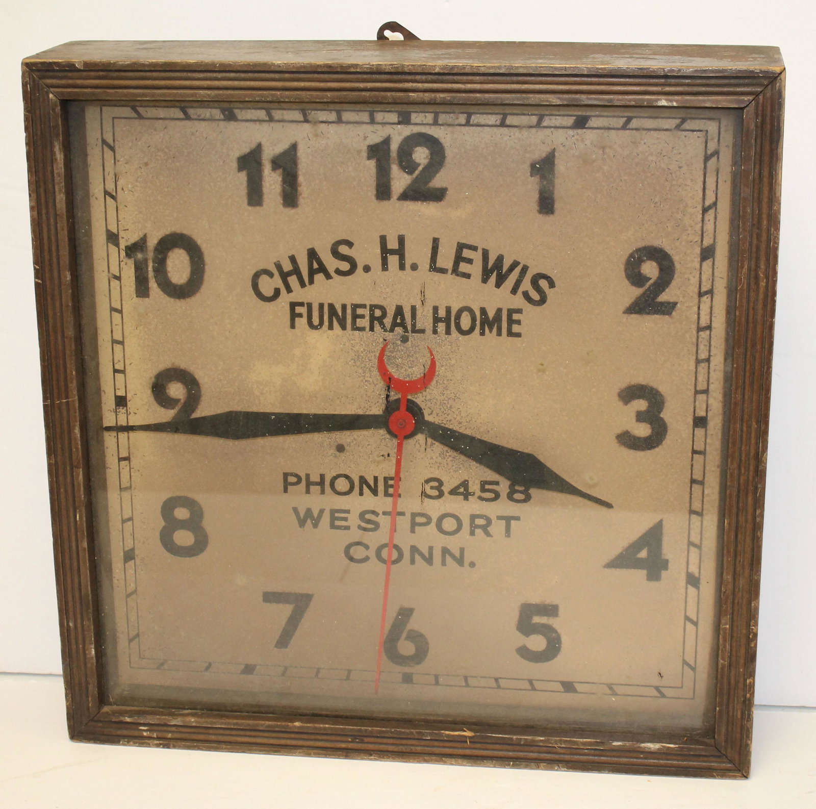 Chas. H. Lewis Funeral Home Westport, CT wall clock -: Chas. H. Lewis Funeral Home Westport, CT wall clock - 15 1/2" x 15 1/2" square