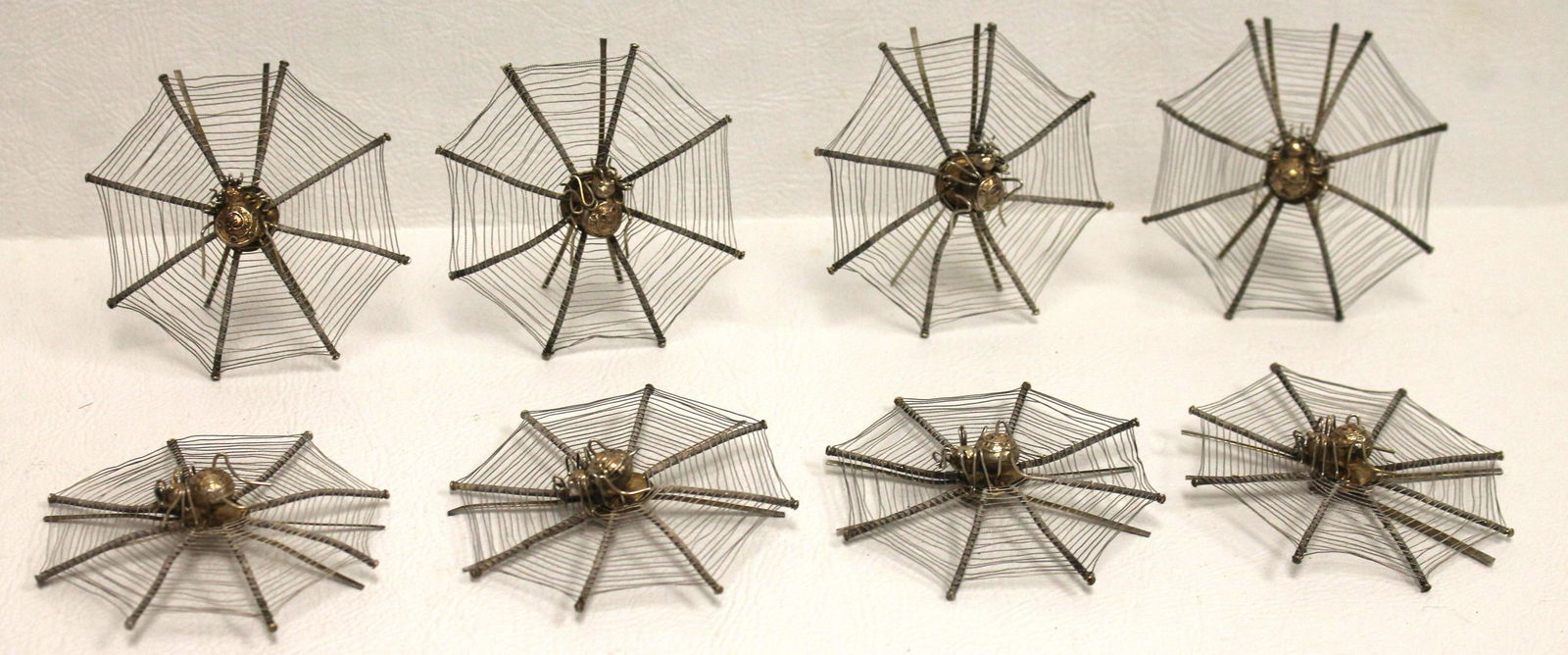 set of 8 vintage silver spider web form place card: set of 8 vintage silver spider web form place card holders - 2 1/4"