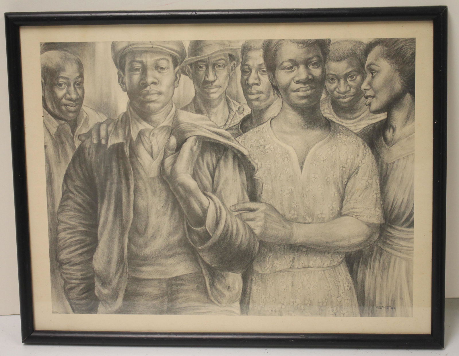 Print depicting African American people by Charles: Print depicting African American people by Charles White dated '83 - 10 3/4" x 14 1/2"