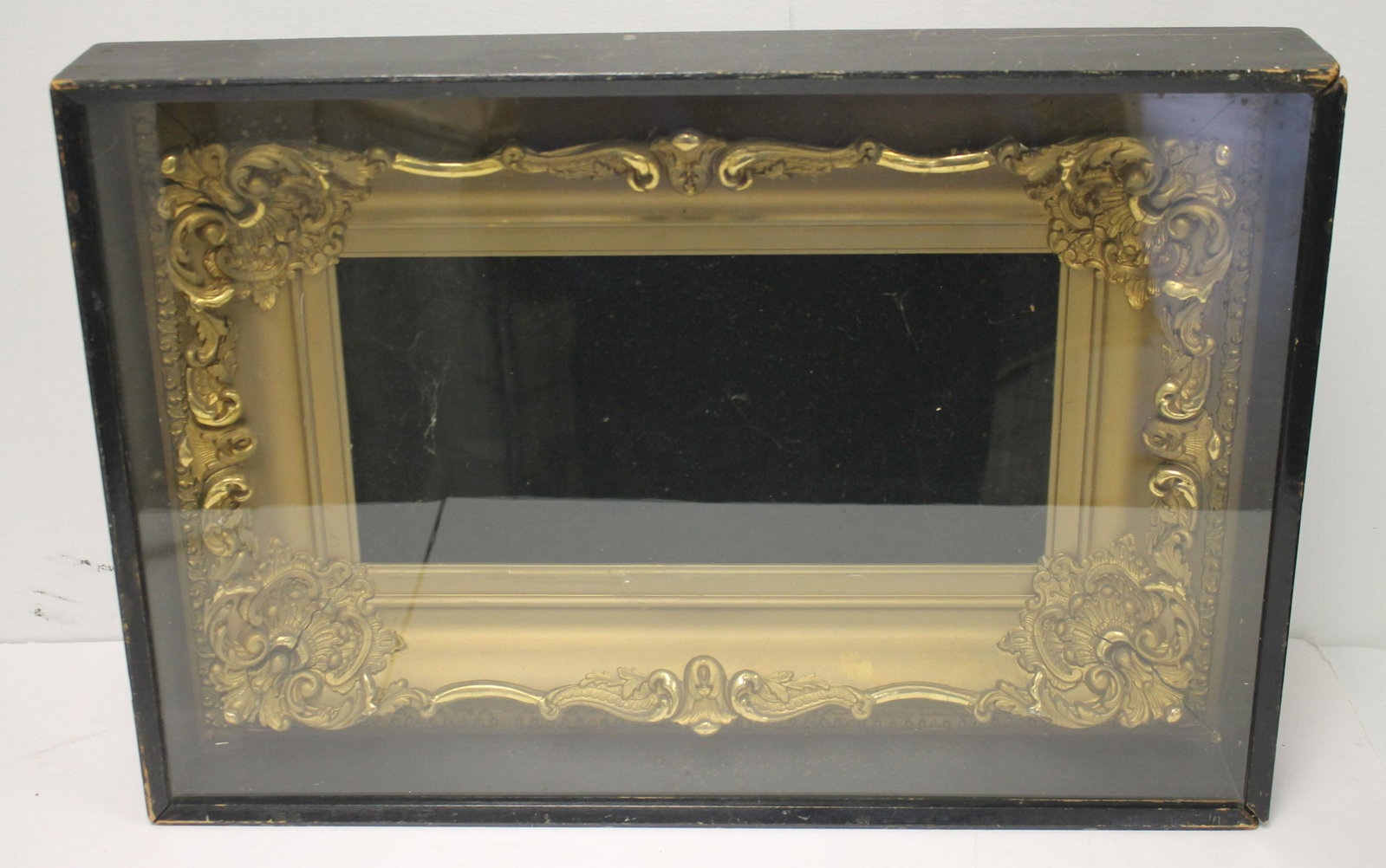 nice carved gold frame in shadow box - 15"x22" overall,: nice carved gold frame in shadow box - 15"x22" overall, 7"x14" interior