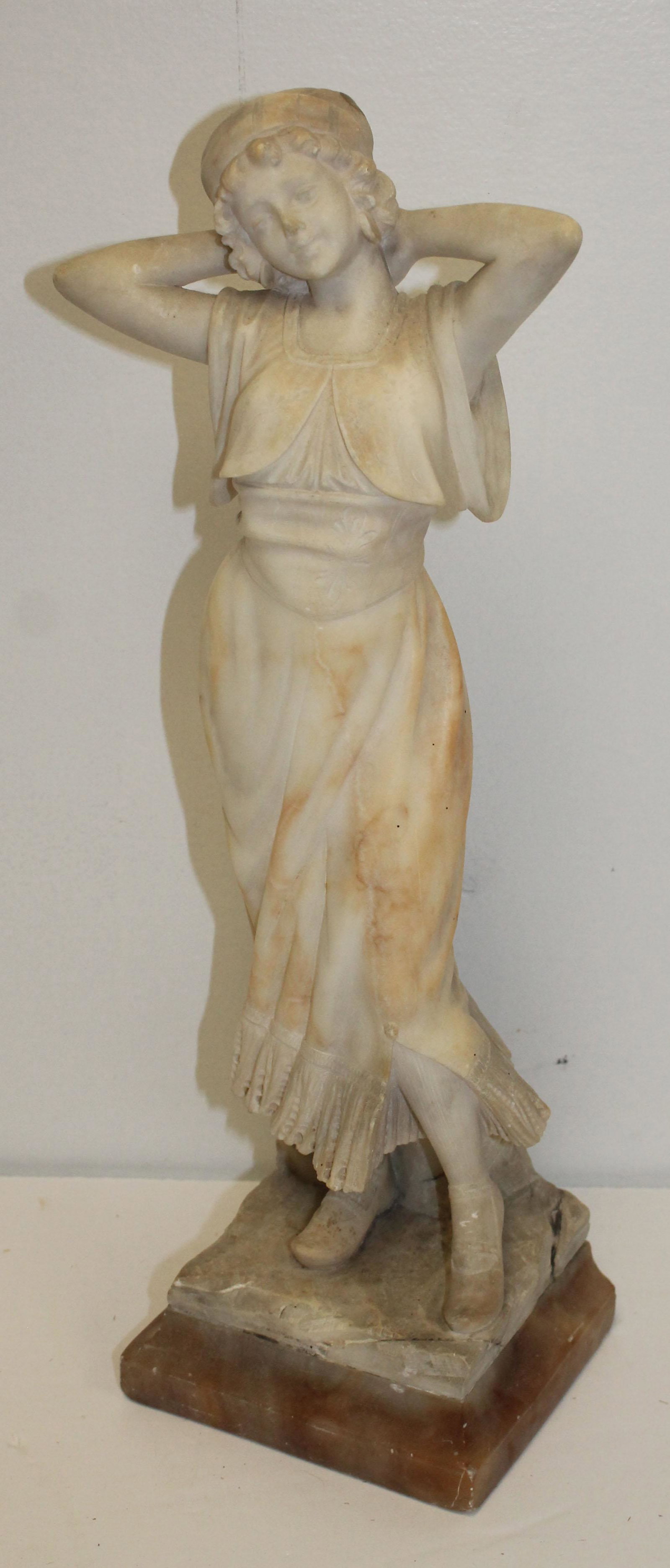 antique marble & alabaster sculpture of a woman sgnd F.: antique marble & alabaster sculpture of a woman sgnd F. Mosini Florence, Italy - 15" tall