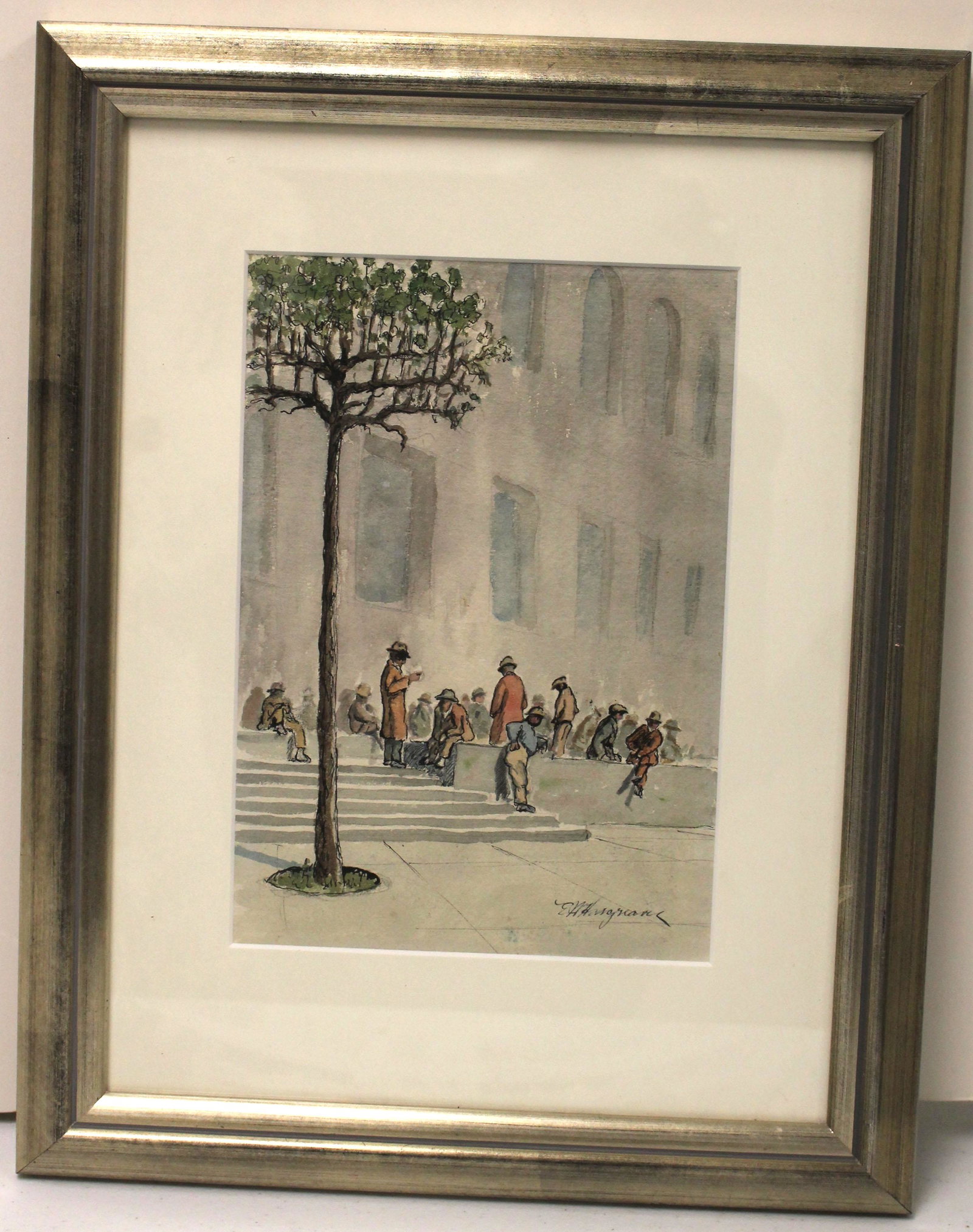 sgnd Edgar H. Hargreaves (19th/20thC) w/c titled: sgnd Edgar H. Hargreaves (19th/20thC) w/c titled "Waiting for Work" ca 1935 - 9 3/4" x 6 3/4" sight size w Covington Gallery label on verso