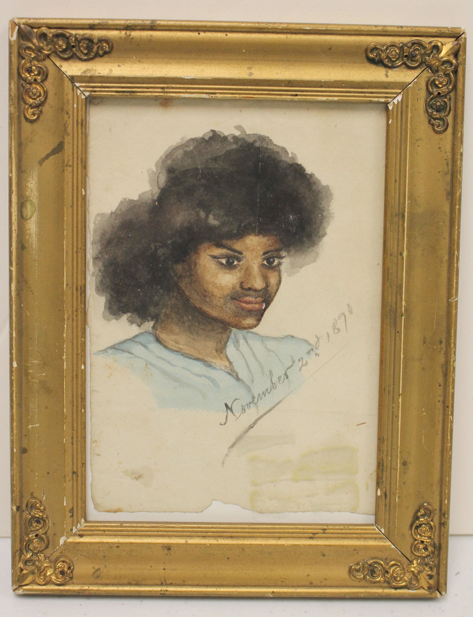 Antique wc portrait of an African American woman dated: Antique wc portrait of an African American woman dated November 2nd, 1890 - 6 1/2" x 4 1/2"