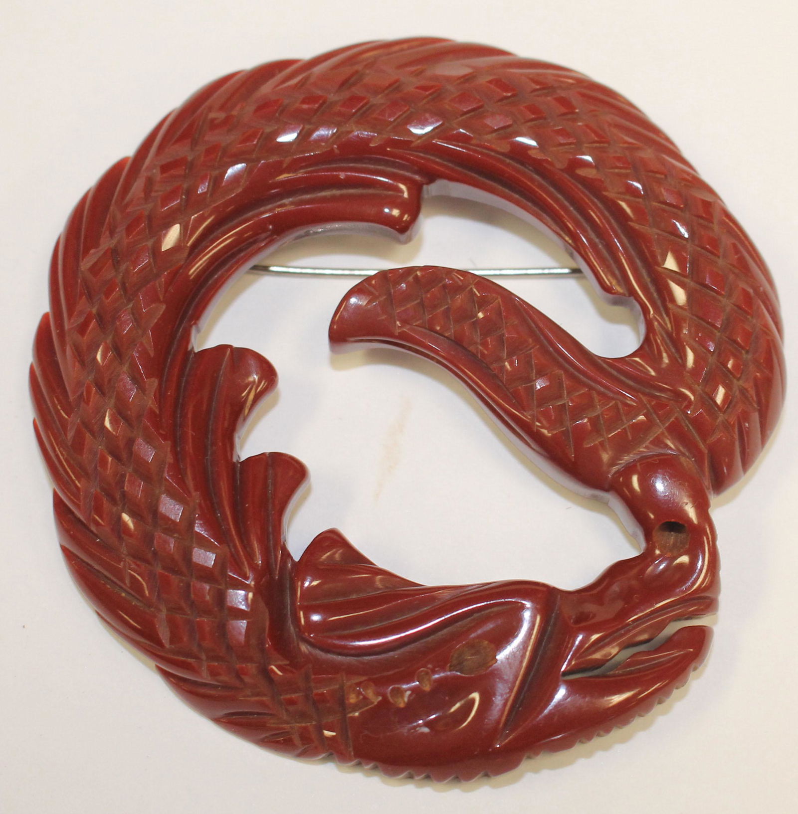 Vintage Bakelite carved dragon pin - 2 3/4" diam (1 of 3)